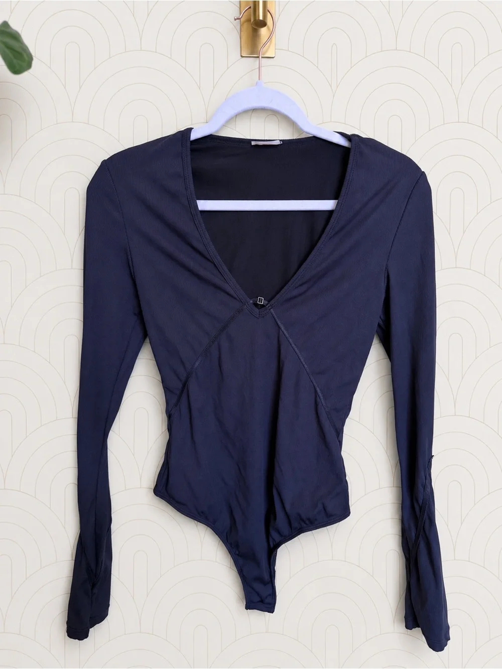 Free People Victoria Black Long-Sleeve V-Neck Bodysuit